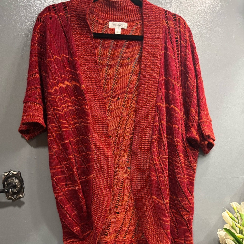 Dress Barn Burnt Orange Open-Front Knit Cardigan Lightweight Short Mid Sleeve